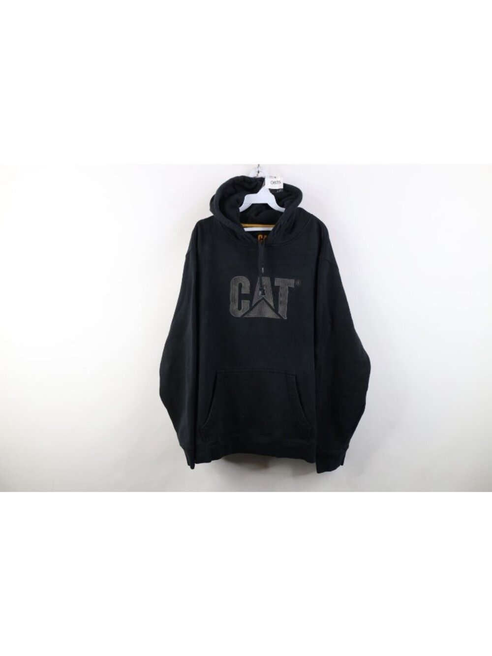 Vtg 90s Y2K Cat Caterpillar Mens 2XL Faded Spell Out Heavyweight Hoodie Black